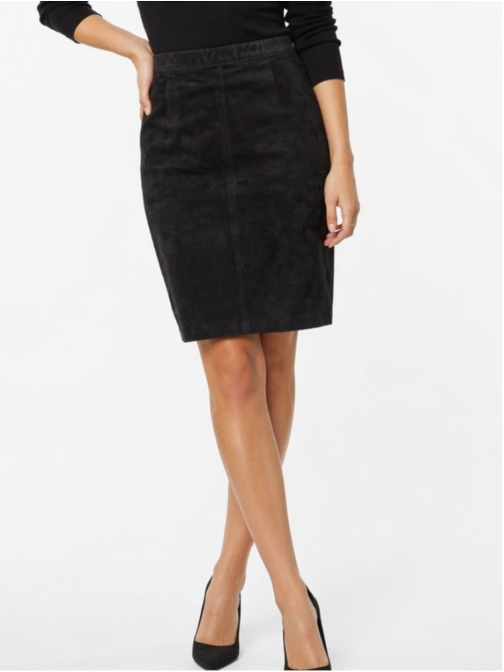 VINTAGE Pelle Cuir Suede Leather Pencil Skirt Black Medium 90s Y2K Slim Office